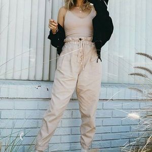 Free People Womens Margate High Waist Pleated Paperbag Pants in misty rose